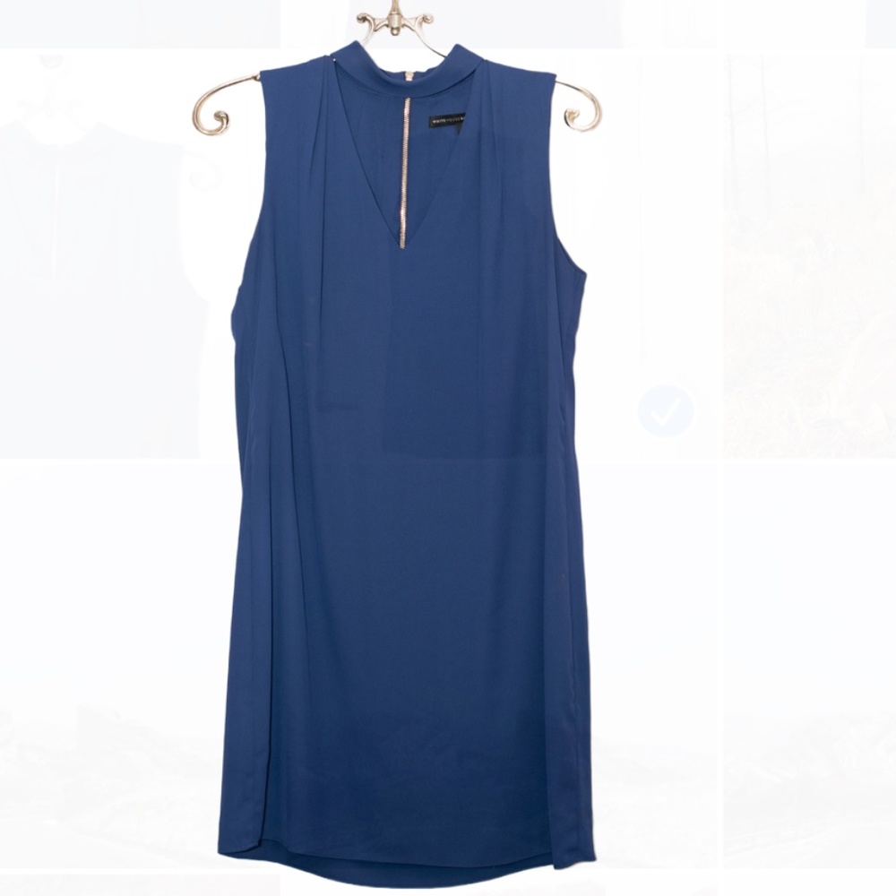 White House Black Market Blue Halter Sleeveless Lined Midi Dress Size 4